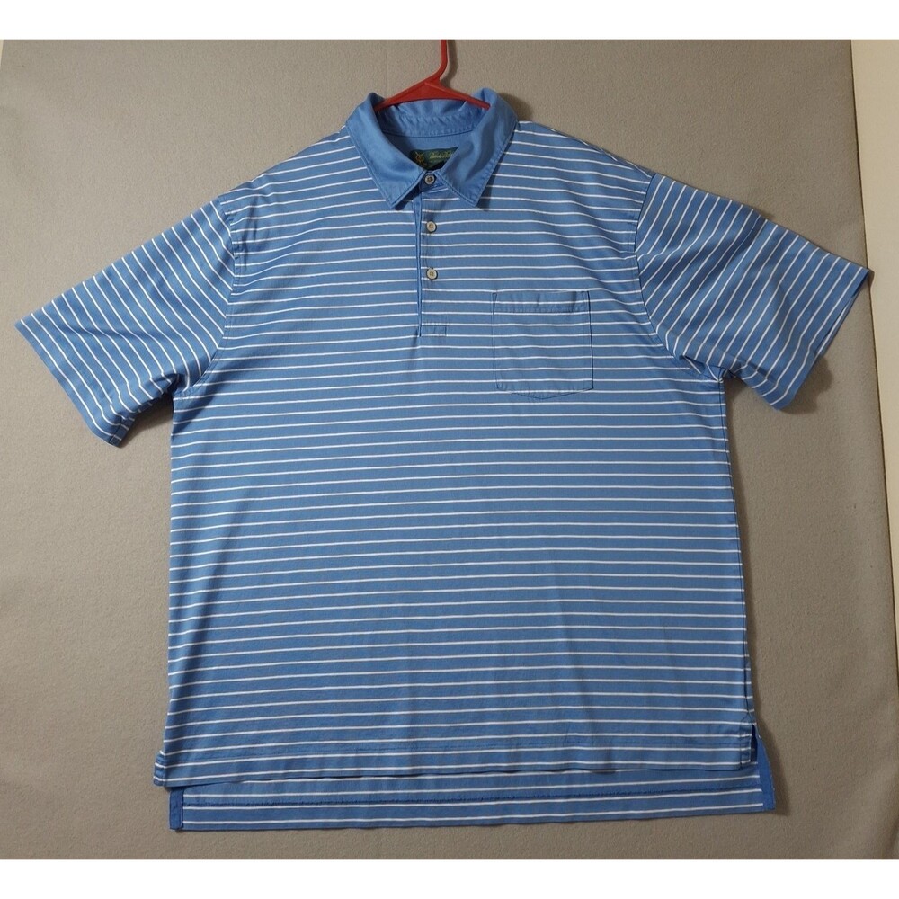 Brooks Brothers Men's Golf Polo Shirt L St Andrews Links Blue White Striped